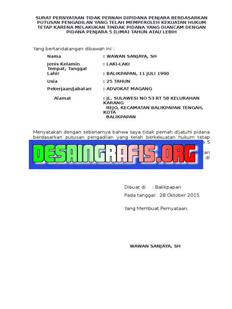 Cara Mengurus Surat Keterangan Tidak Pernah Dipidana Penjara Desain